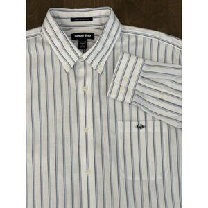 Lands' End Hyde Park Button Down Dress Shirt Mens Size 16.5-33 White/Blue Stripe